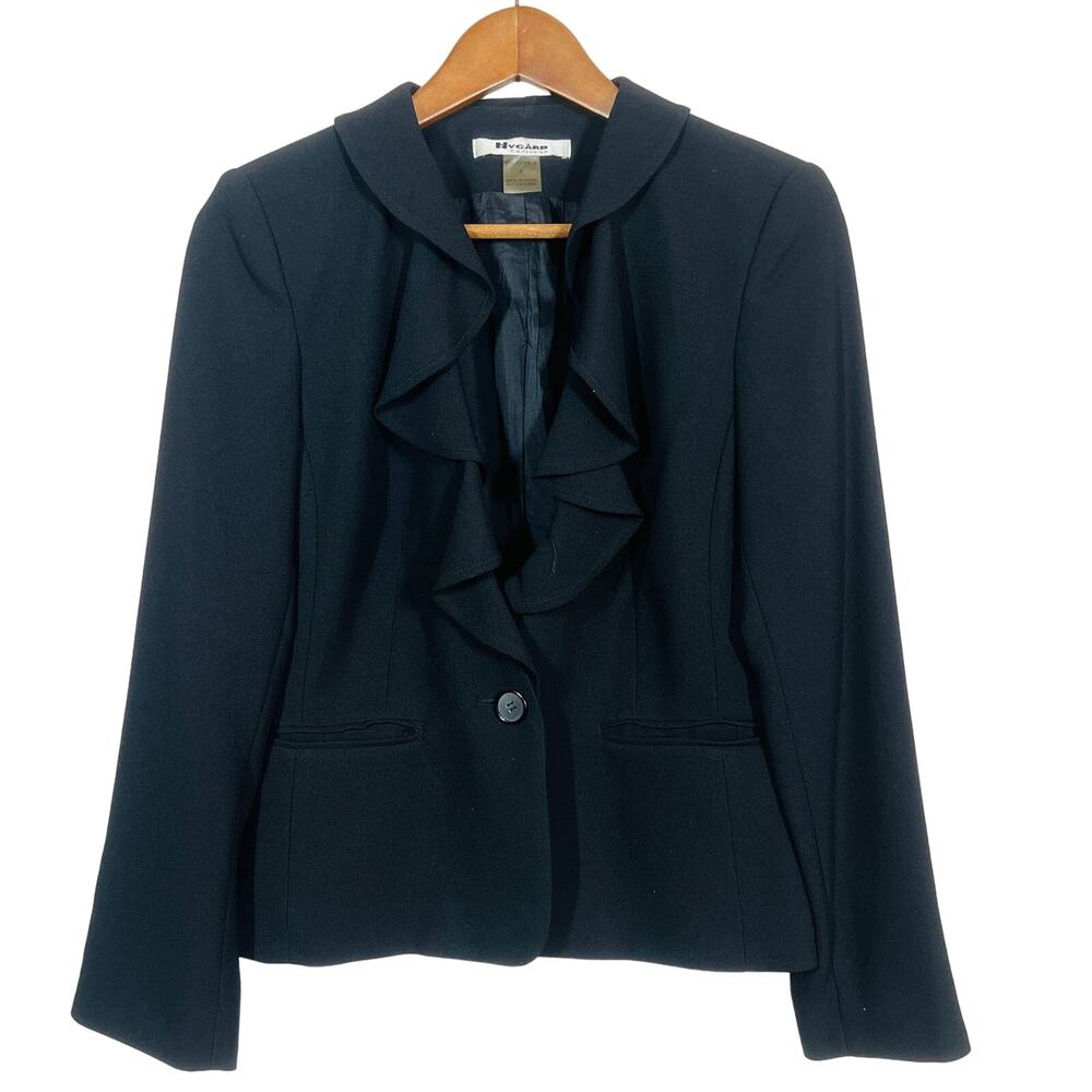Nygard Collection Blazer Jacket Coat Ruffle Career Black Single Button - 6P